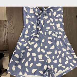 Blue and White Patterned Women's Shorts